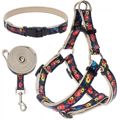 Flower Pattern  Dog Harness Adjustable Dog Vest Harness No Pull Dog Harness With Collar Leash Set