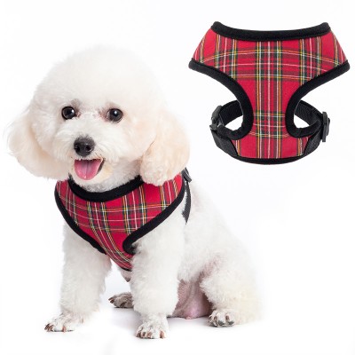 Custom Basic Plaid Adjustable Running Puppy Small Dog Harness Vest With Leash Rope